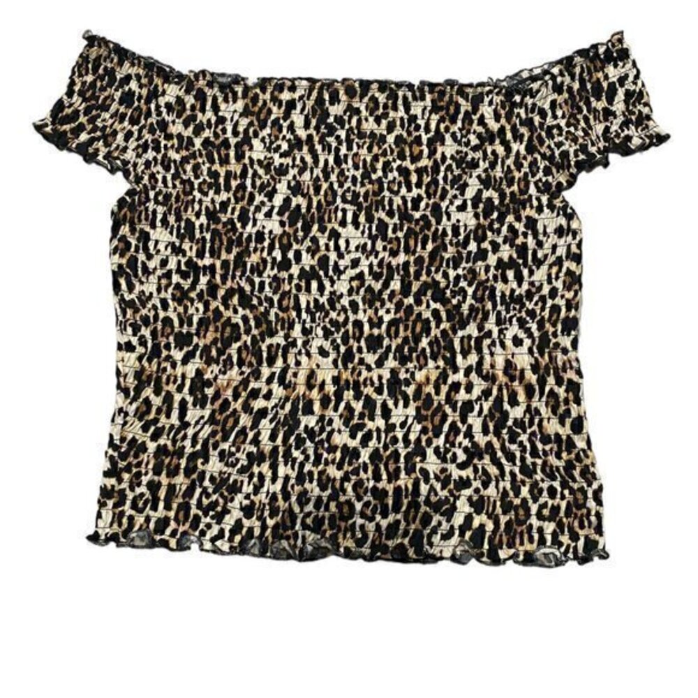 Eye Candy Women Top Blouse Leopard Print Elastic Stretch Off the Shoulder 3X